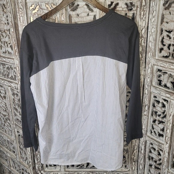 J. Crew Long-sleeved Oversized Grey Front Blue and White Striped back Scoop Neck - Picture 3 of 10